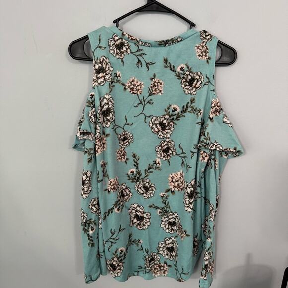 Kristin Nicole Floral Cold Shoulder Top Women’s Size Large Spandex Blend - Picture 2 of 6